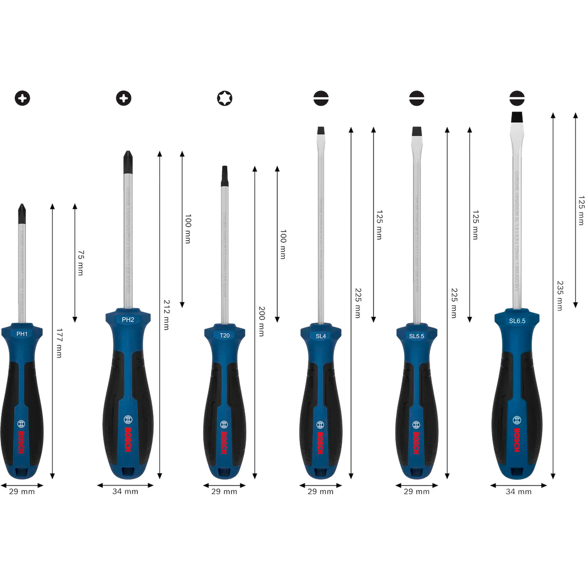 BOSCH Screwdriver Set PH/TX/SL, 6 pcs 1600A039PJ