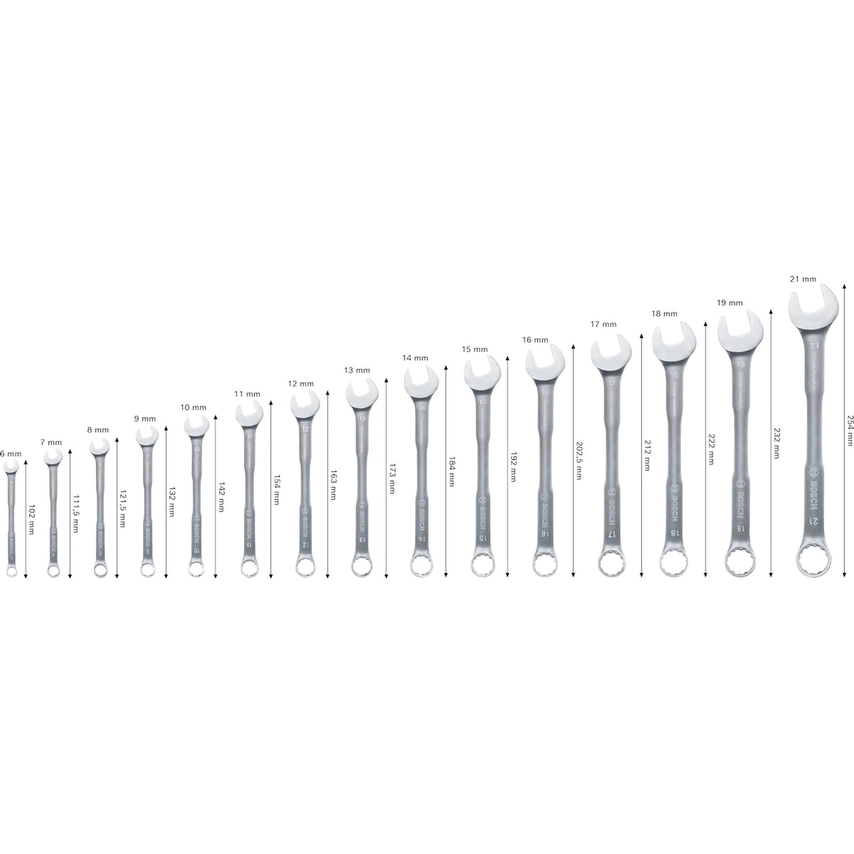 BOSCH Combination Wrench Set, 6-21 mm, 15 pcs 1600A03AH5