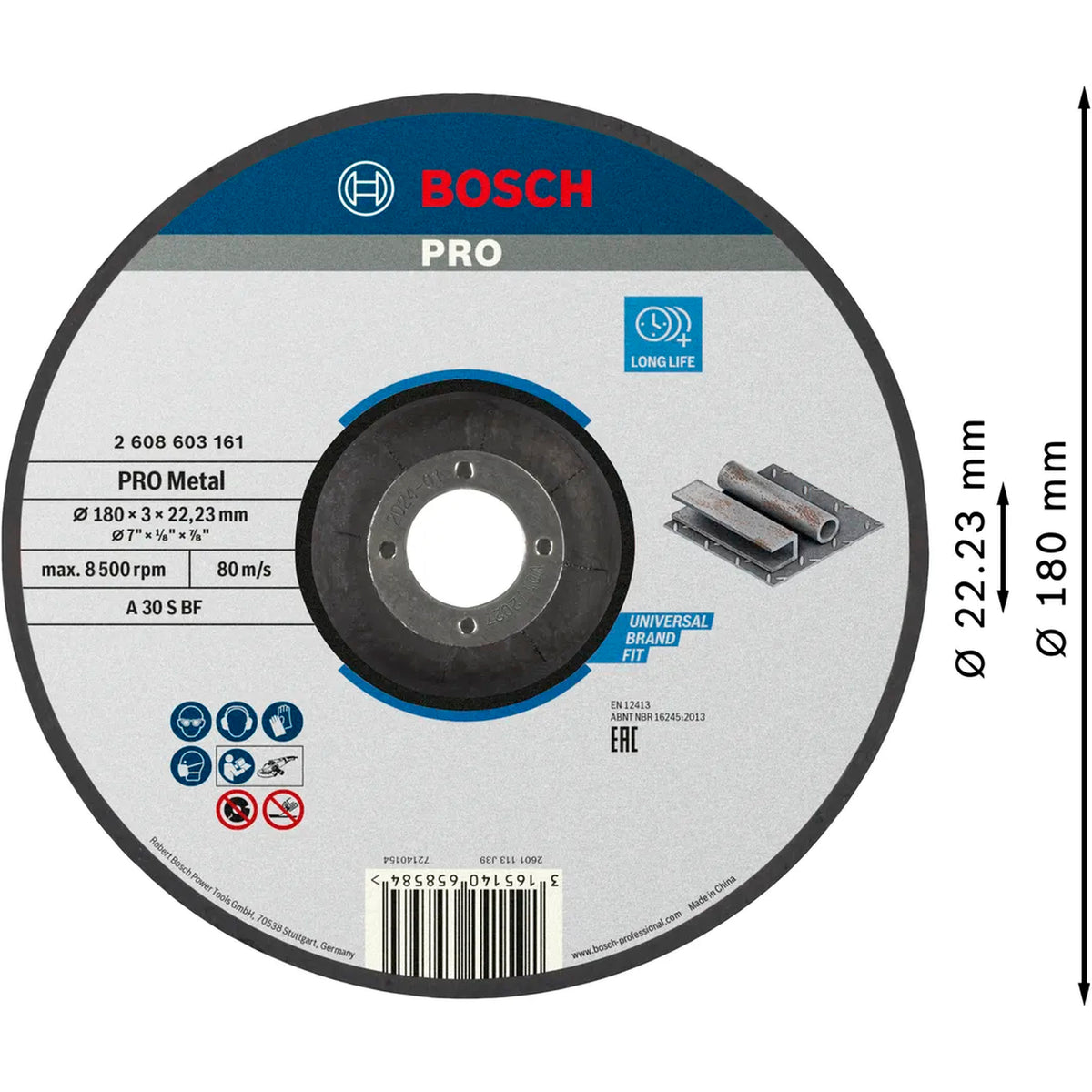 BOSCH PRO Metal Bonded Cutting Disc, 180 x 3 x 22.23 mm 2608603161