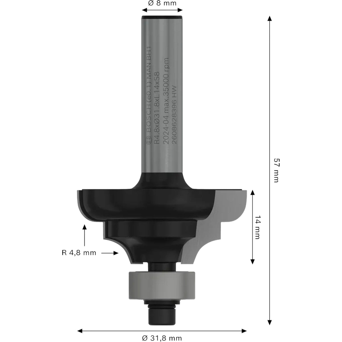 BOSCH PRO Router Bit Classical Ogee, R 4.8, Shank 8 mm 2608628396