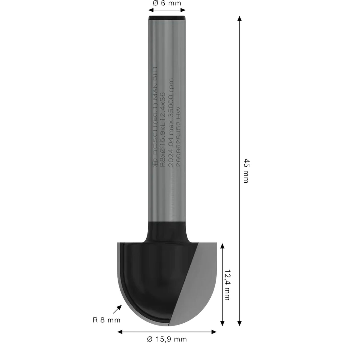 BOSCH PRO Router Bit Core Box, R 8, Shank 6 mm 2608628452