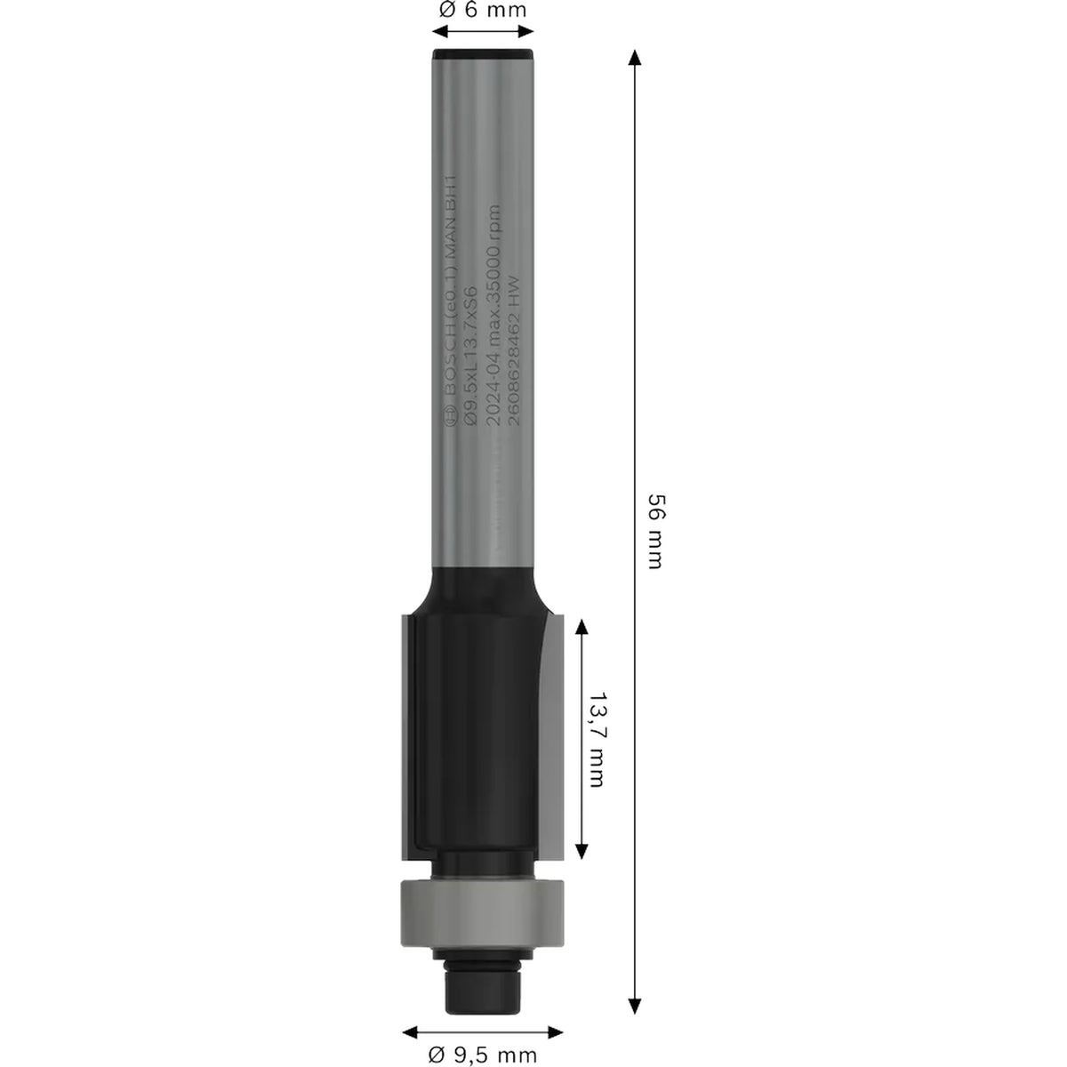 BOSCH PRO Router Bit Bottom Bearing Flush Trim, Ø 9.5 x L 13.7, Shank 6 mm 2608628462