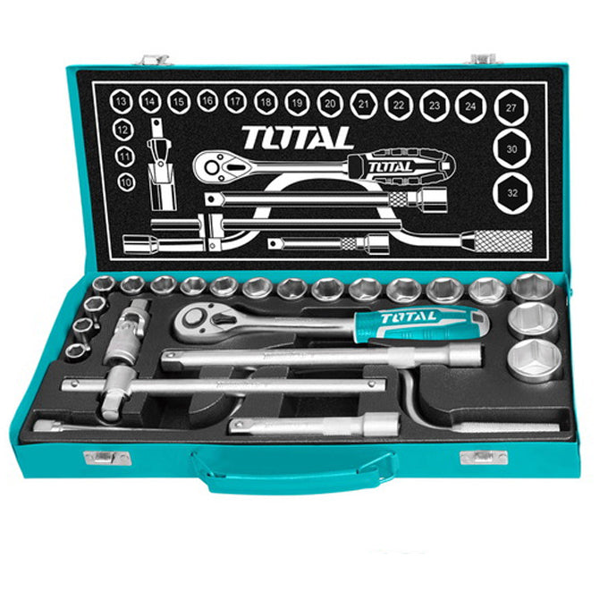 TOTAL THT141253 24PCS 1/2" SOCKET SET | طقم لقم نصف بوصه سيستيم 24 قطعه خدمة شاقه في شنطة معدن
