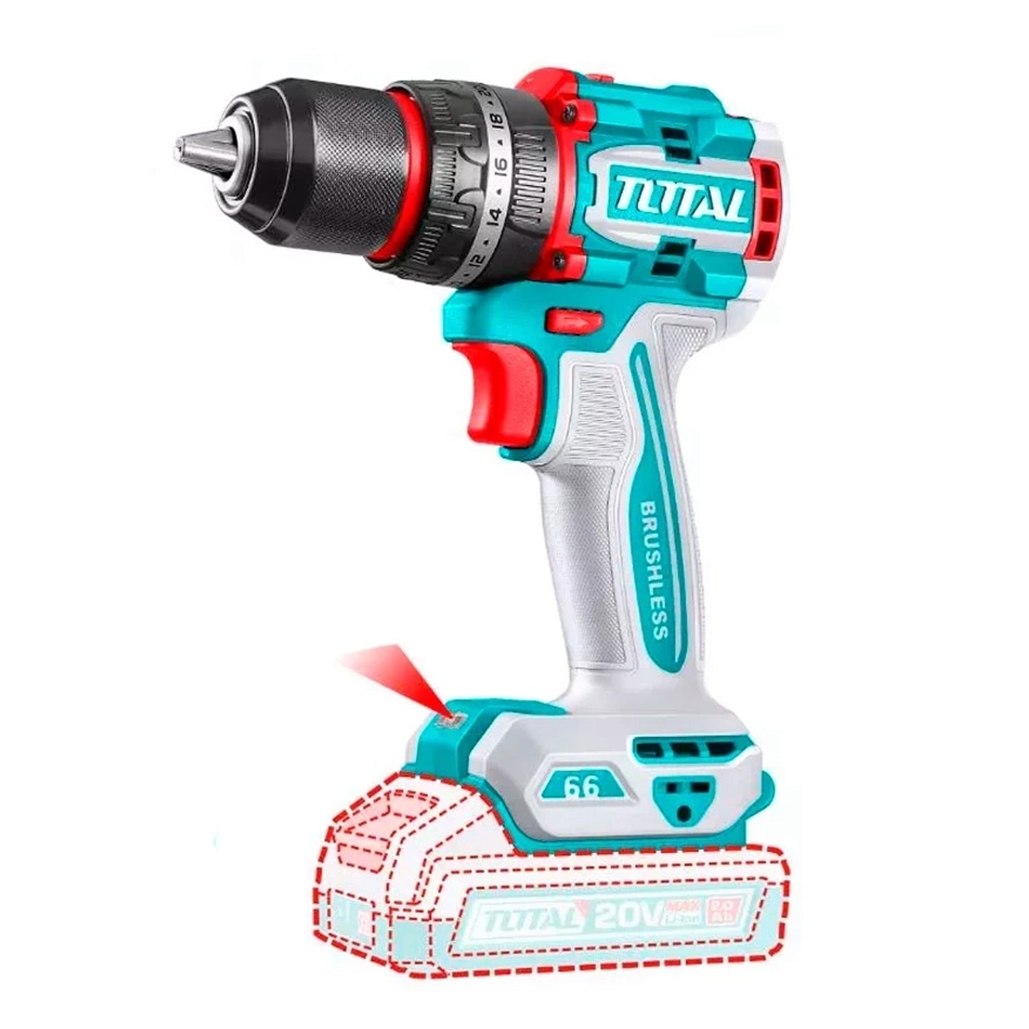 TOTAL TIDLI206681 Compact Brushless Cordless Impact Drill 20V 2A 66Nm without battery or charger
