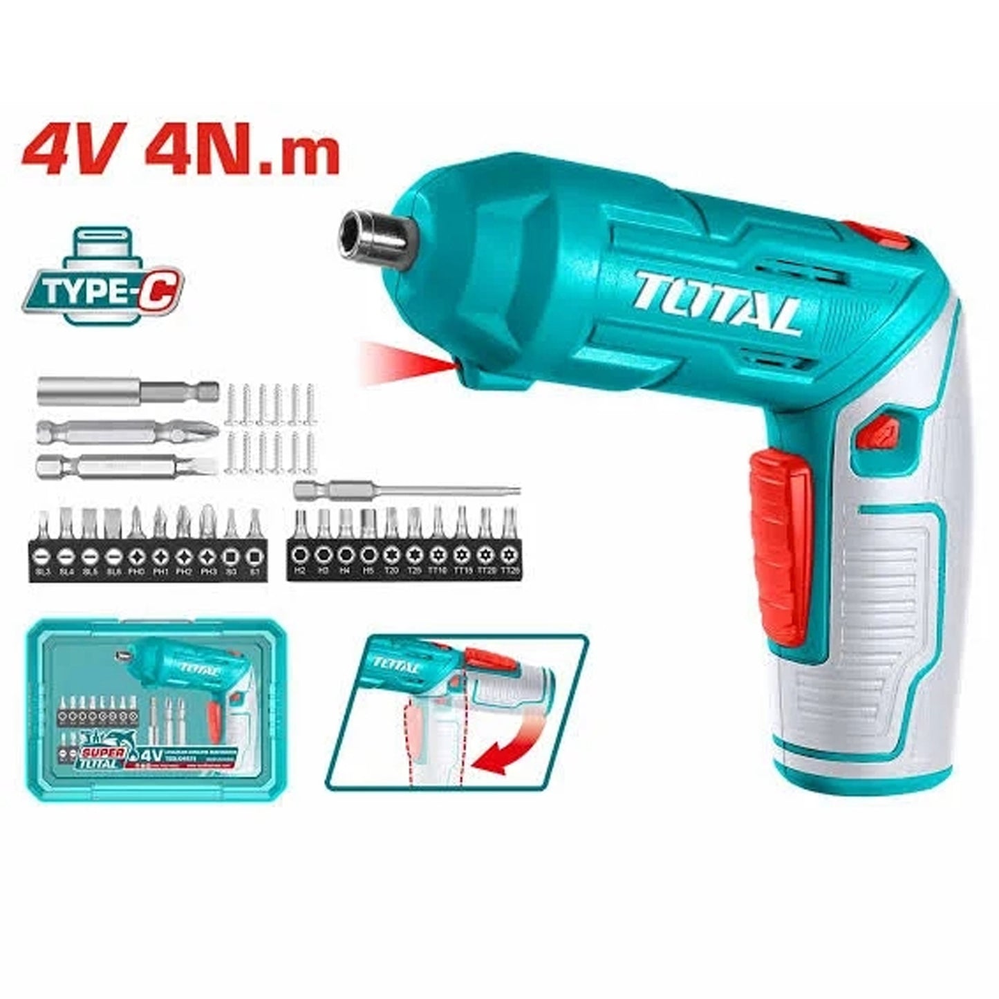 TOTAL TSDLI04425 Cordless Screw Driver 4V 24 Pcs