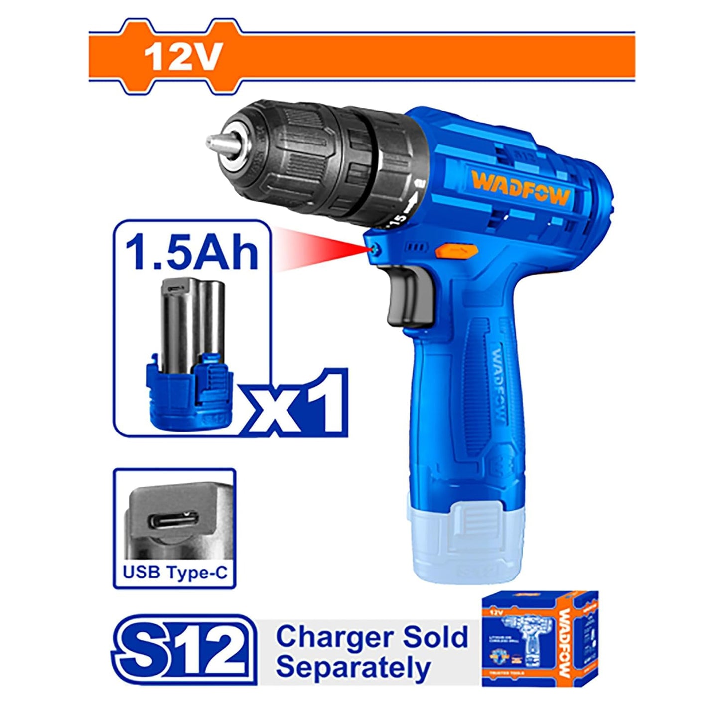 WADFOW WCDS510 Cordless drill 12V 1.5A 20Nm 1 battery