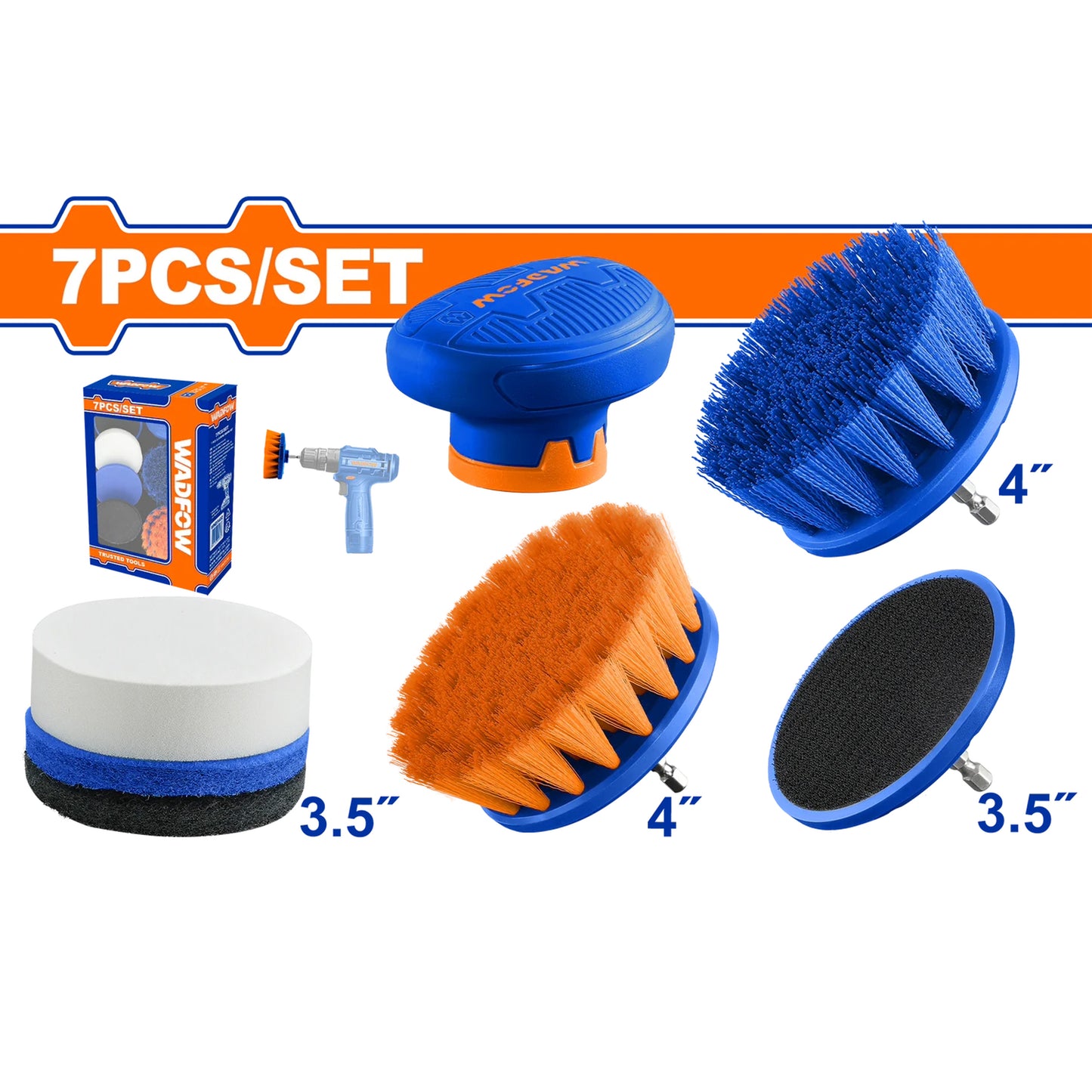 WADFOW WND5402 Cleaning brush set 1/4" hex 7 Piece
