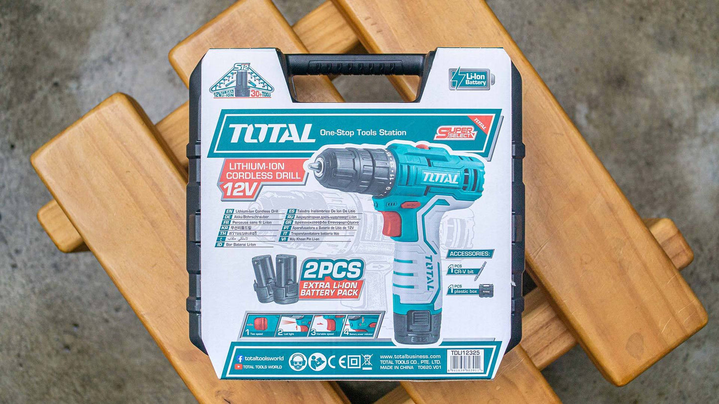 TOTAL TDLI12325 Li-ion Cordless Drill 12v/1.5Ah/20Nm | شنيوربطارية توتال 12فولت 1.5 أمبير 20نيوتن