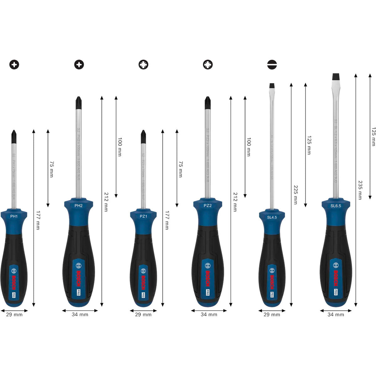 BOSCH PRO Screwdriver Set PH/PZ/SL, 6 pcs 1600A039PD