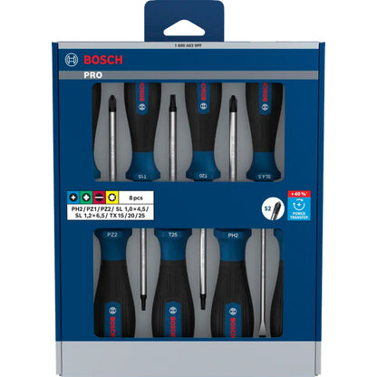 BOSCH PRO Screwdriver Set PH/PZ/SL/TX, 8 pcs 1600A039PF
