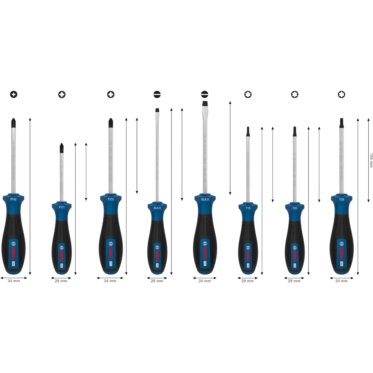 BOSCH PRO Screwdriver Set PH/PZ/SL/TX, 8 pcs 1600A039PF