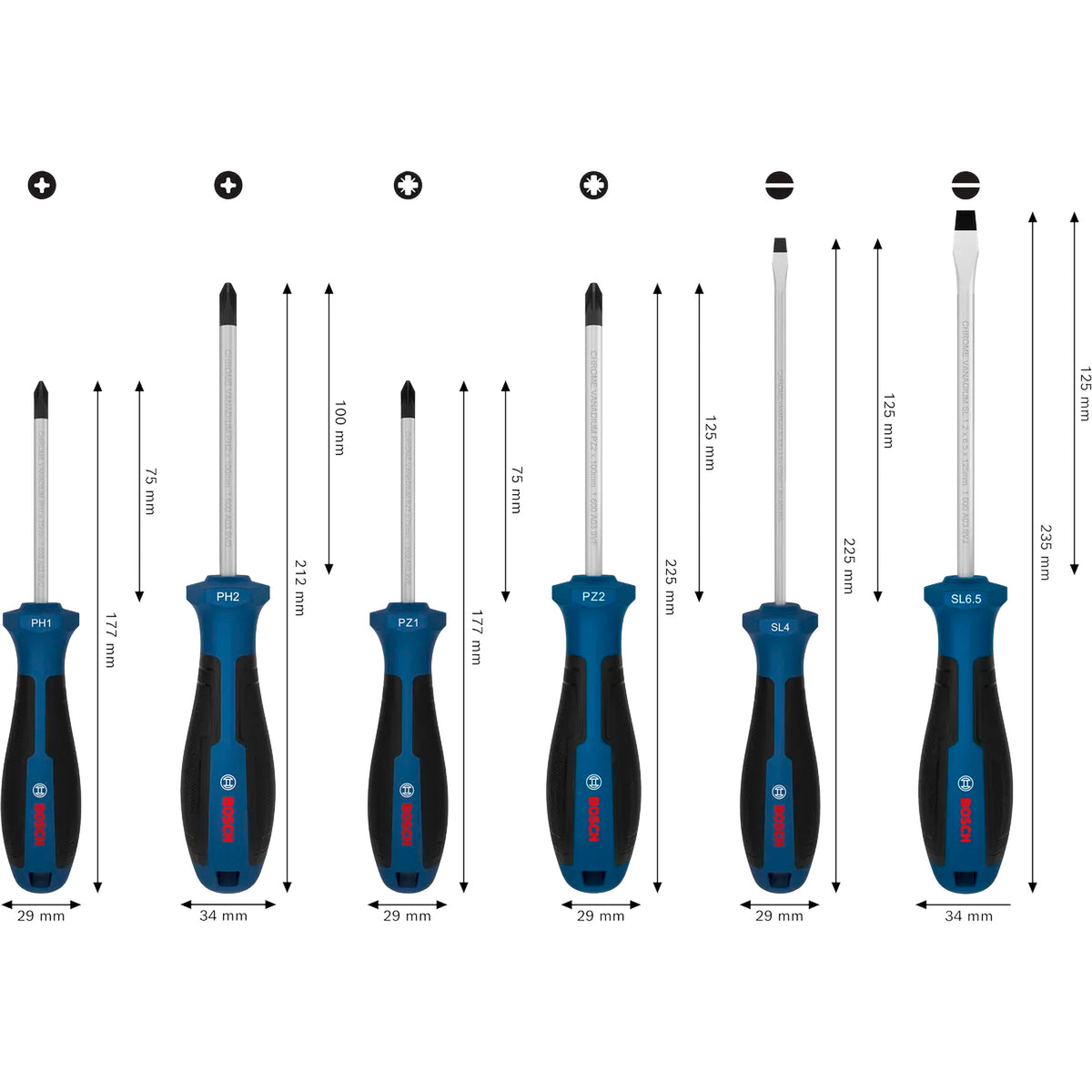 BOSCH Screwdriver Set PH/PZ/SL, 6 pcs 1600A039PH