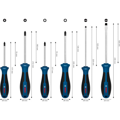 BOSCH Screwdriver Set PH/PZ/SL, 6 pcs 1600A039PH