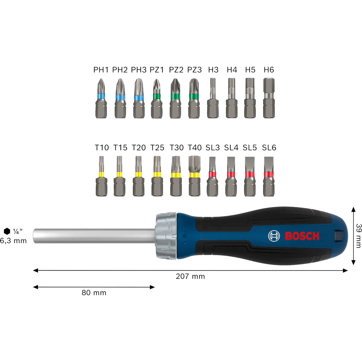 BOSCH Bit Ratchet Screwdriver Set, 18 pcs Bits 1600A039PR