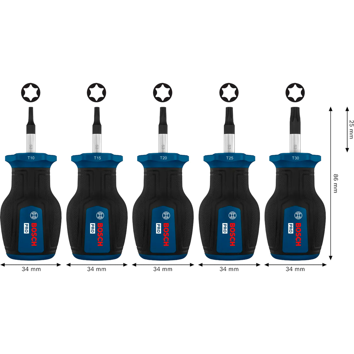 BOSCH PRO Stubby Screwdriver TX Set, 5 pcs 1600A039PU