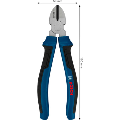 BOSCH Diagonal Side Cutters 160 mm, Multi-component Handles 1600A039RD