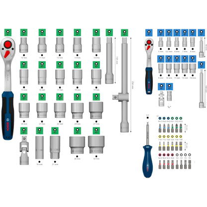 BOSCH 1/4" + 1/2" Ratchet Set, 80 pcs 1600A03AD0