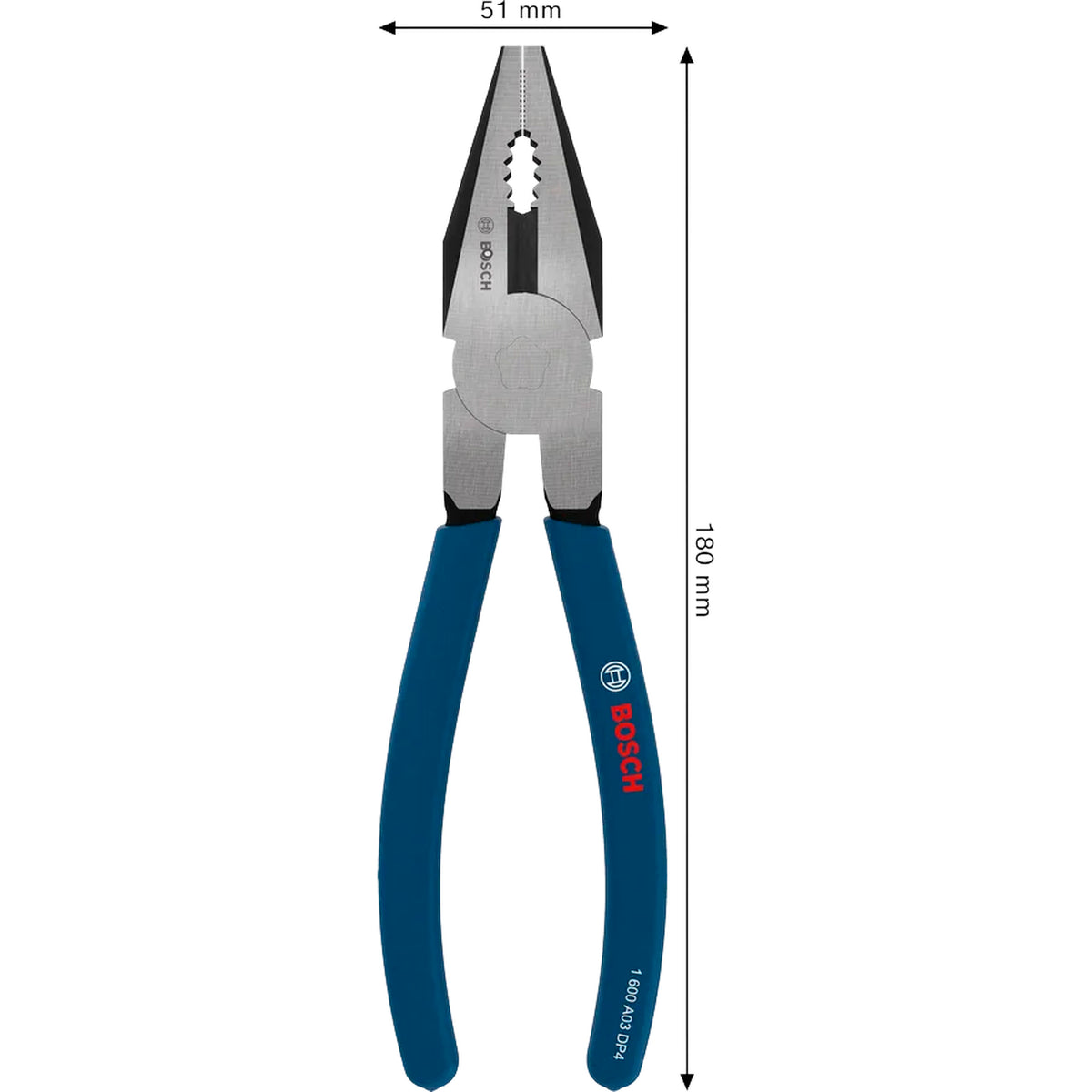 BOSCH Combination Pliers, Dipped Non-slip Handle, 180 mm 1600A03DN0