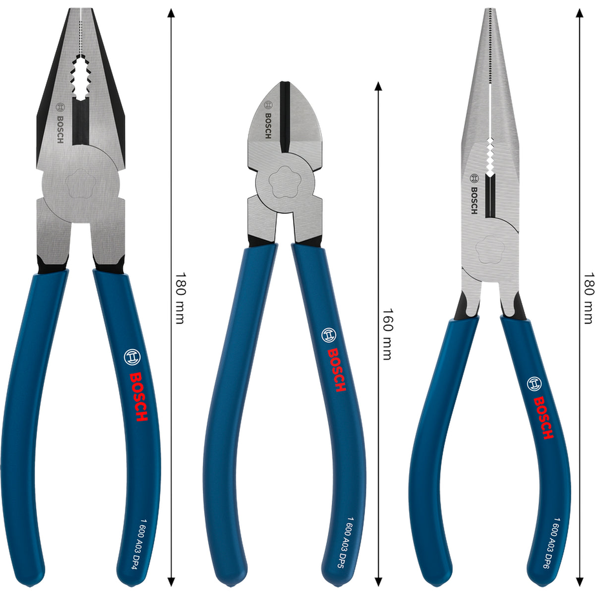 BOSCH Pliers Set, Dipped Non-slip Handles, 3 pcs 1600A03DN3