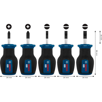 BOSCH PRO Stubby Screwdriver PH/SL Set, 5 pcs 1600A03HU6