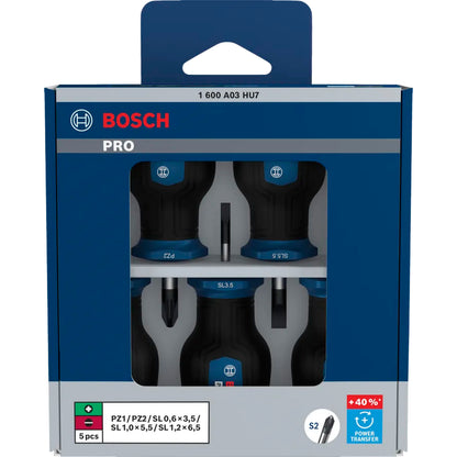 BOSCH PRO Stubby Screwdriver PZ/SL Set, 5 pcs 1600A03HU7