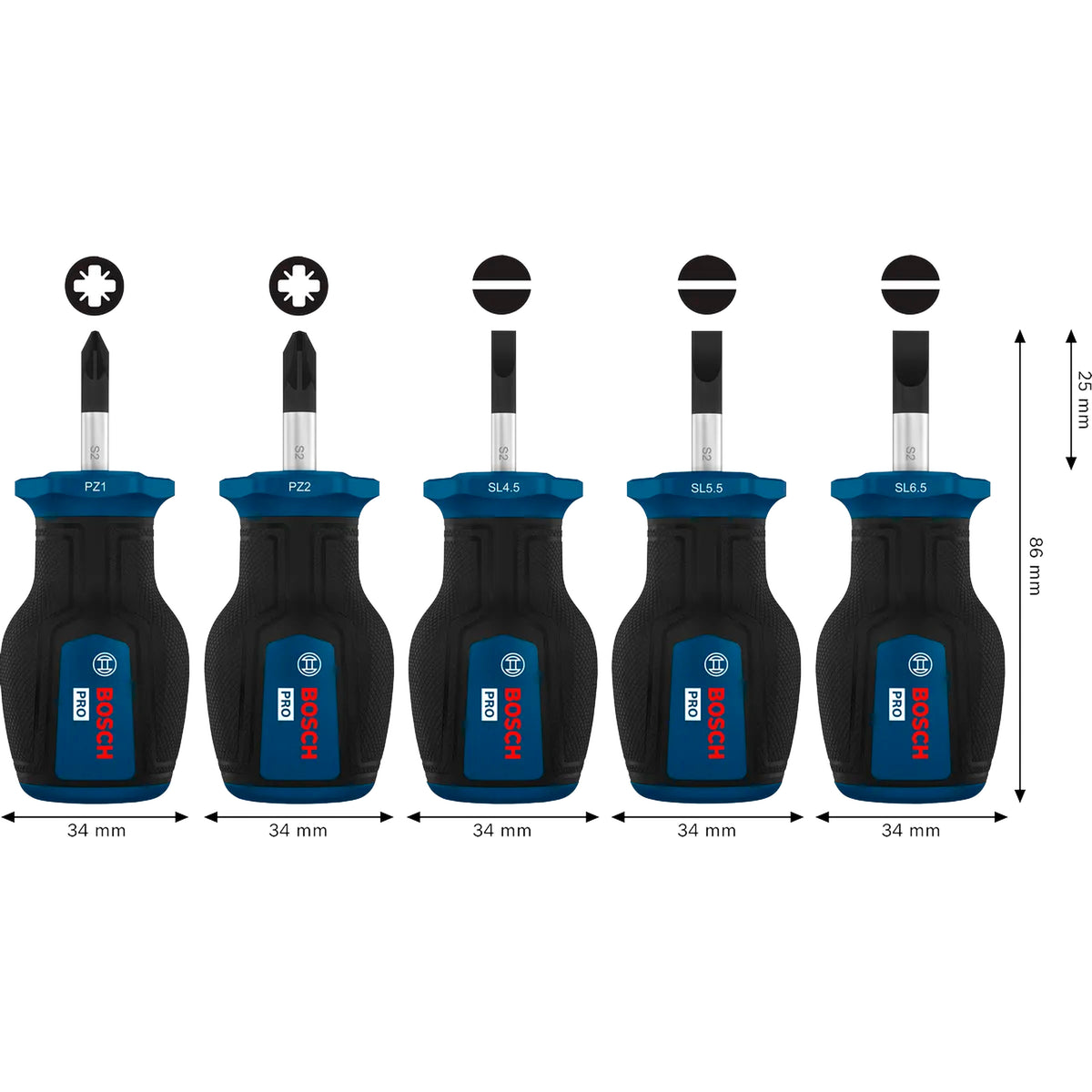 BOSCH PRO Stubby Screwdriver PZ/SL Set, 5 pcs 1600A03HU7