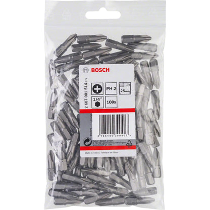 BOSCH Extra Hard PH Screwdriver Bit, PH2, 25 mm, 100 pcs 2607001514