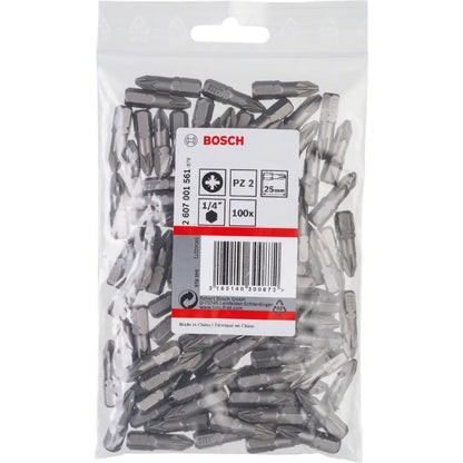 BOSCH Extra Hard PZ Screwdriver Bit, PZ2, 25 mm, 100 pcs 2607001561