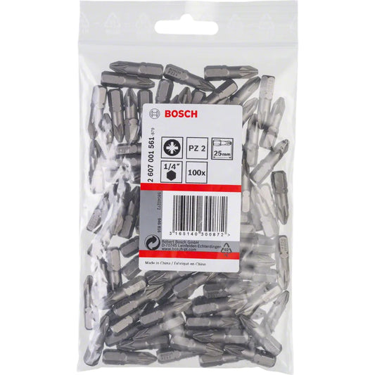 BOSCH Extra Hard PZ Screwdriver Bit, PZ2, 25 mm, 100 pcs 2607001561