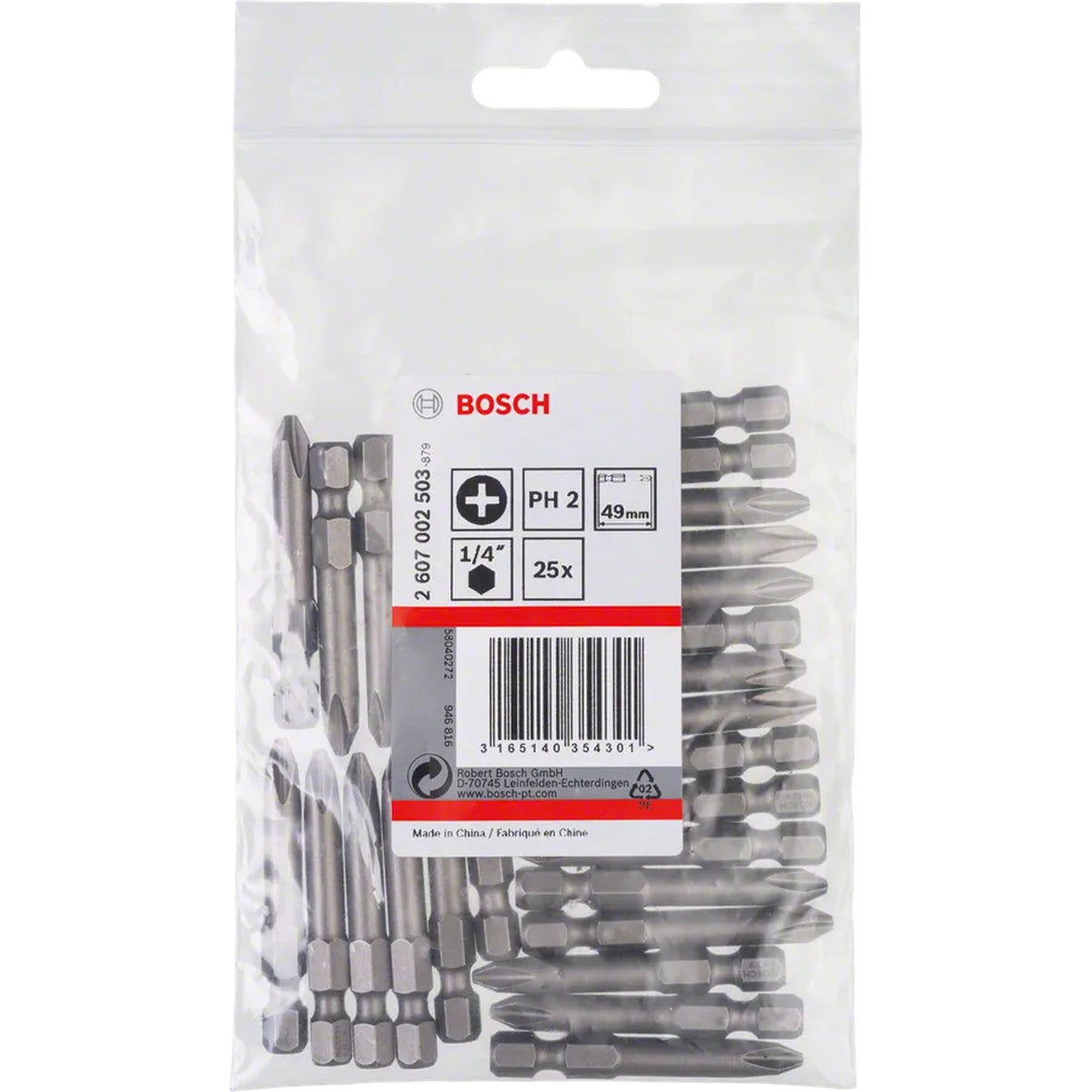 BOSCH Extra Hard PH Screwdriver Bit, PH2, 50 mm, 25 pcs 2607002503