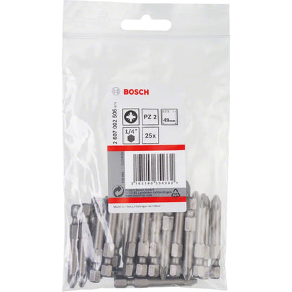 BOSCH Extra Hard PZ Screwdriver Bit, PZ2, 50 mm, 25 pcs 2607002506