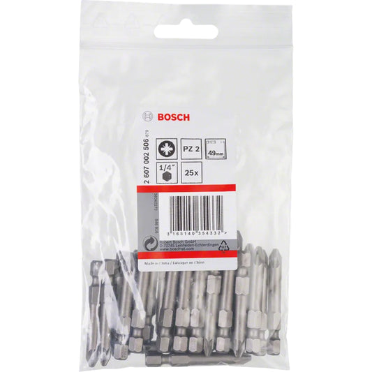 BOSCH Extra Hard PZ Screwdriver Bit, PZ2, 50 mm, 25 pcs 2607002506