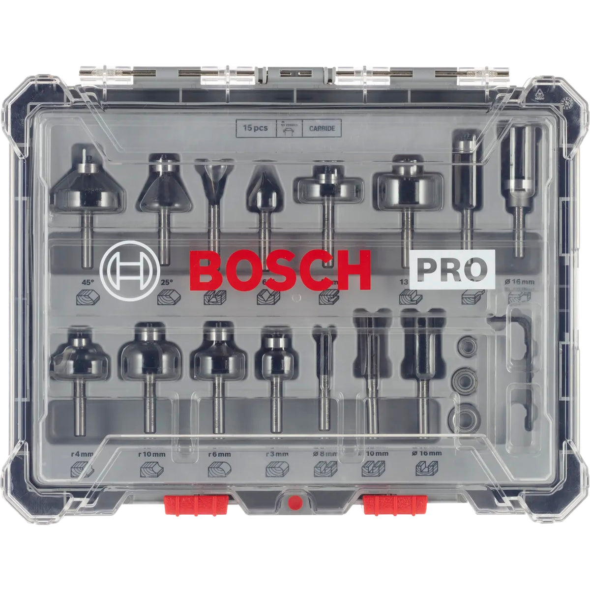 BOSCH PRO Router Bit Mixed Set, Shank 6 mm, 15 pcs 2607017471