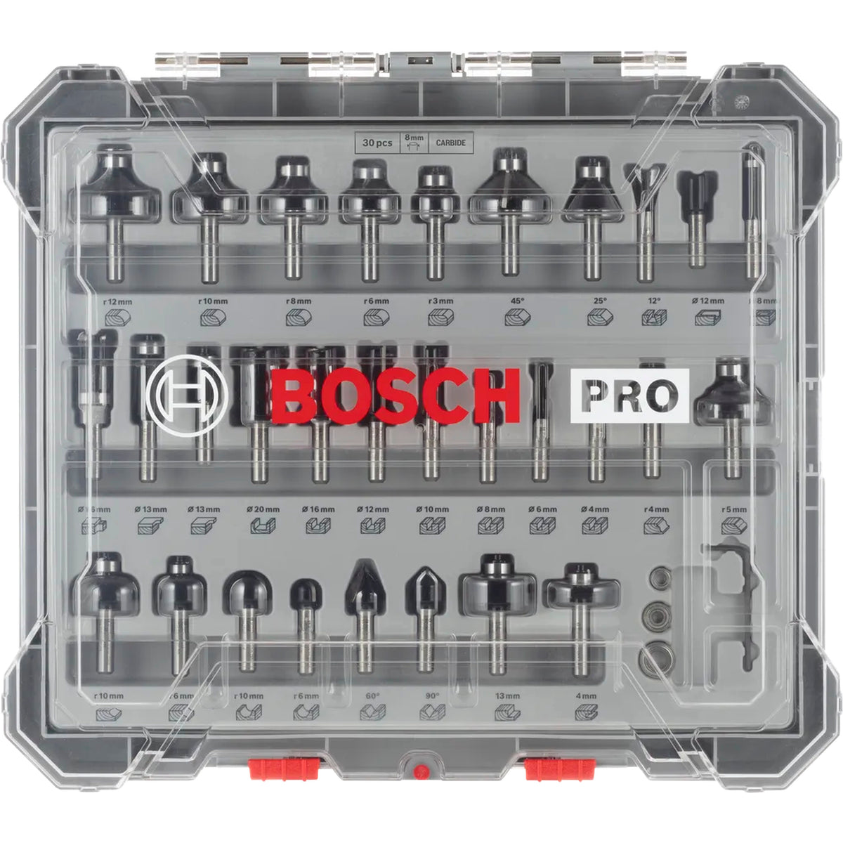 BOSCH PRO Router Bit Mixed Set, Shank 8 mm, 30 pcs 2607017475