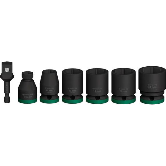 BOSCH PRO Impact Socket Set, with Adapter, 1/2", Standard, 7 pcs 2608003032