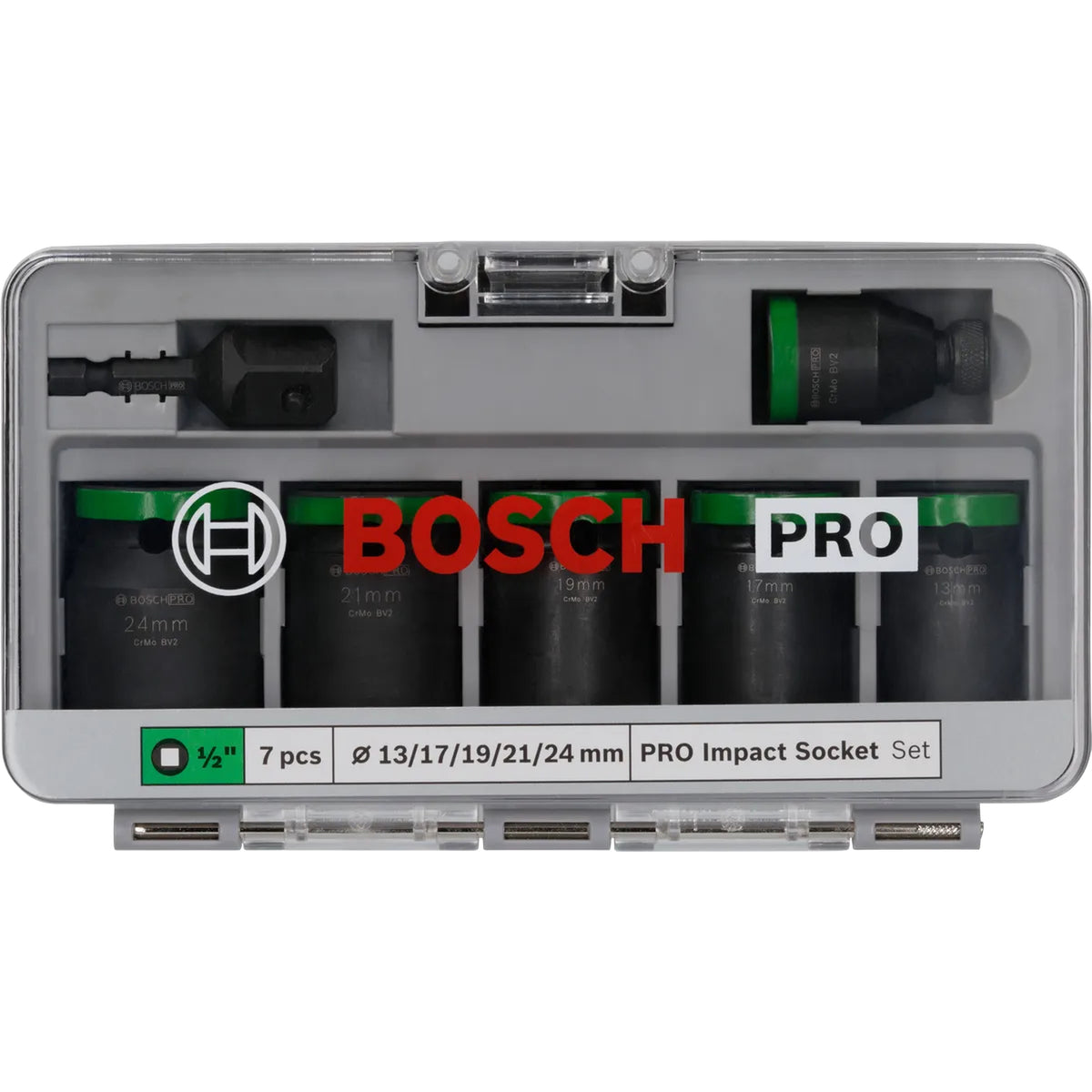 BOSCH PRO Impact Socket Set, with Adapter, 1/2", Standard, 7 pcs 2608003032