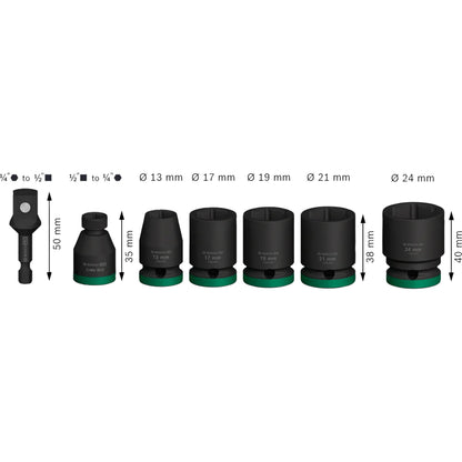 BOSCH PRO Impact Socket Set, with Adapter, 1/2", Standard, 7 pcs 2608003032