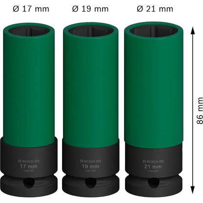 BOSCH PRO Impact Socket Set, PET Covers, 1/2", Extra-Deep, 3 pcs 2608003033