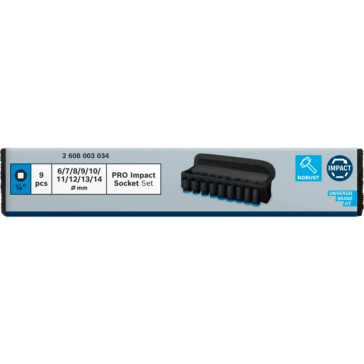 BOSCH PRO Impact Socket Set, 1/4", Standard, 9 pcs 2608003034