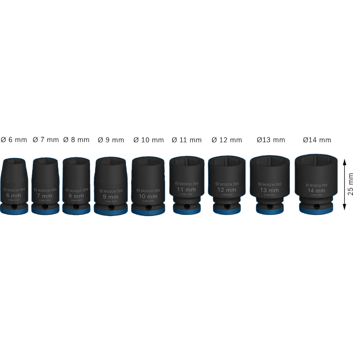 BOSCH PRO Impact Socket Set, 1/4", Standard, 9 pcs 2608003034