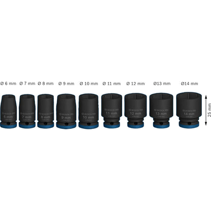 BOSCH PRO Impact Socket Set, 1/4", Standard, 9 pcs 2608003034