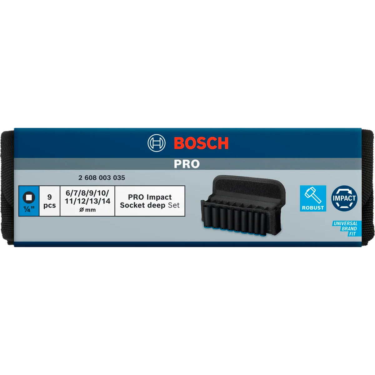 BOSCH PRO Impact Socket Set, 1/4", Deep, 9 pcs 2608003035