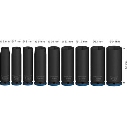 BOSCH PRO Impact Socket Set, 1/4", Deep, 9 pcs 2608003035