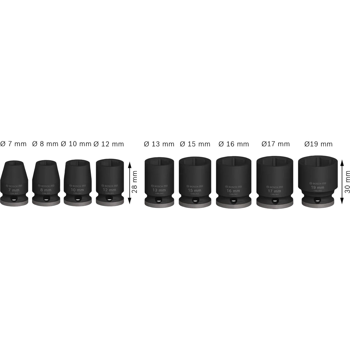 BOSCH PRO Impact Socket Set, 3/8", Standard, 9 pcs 2608003036