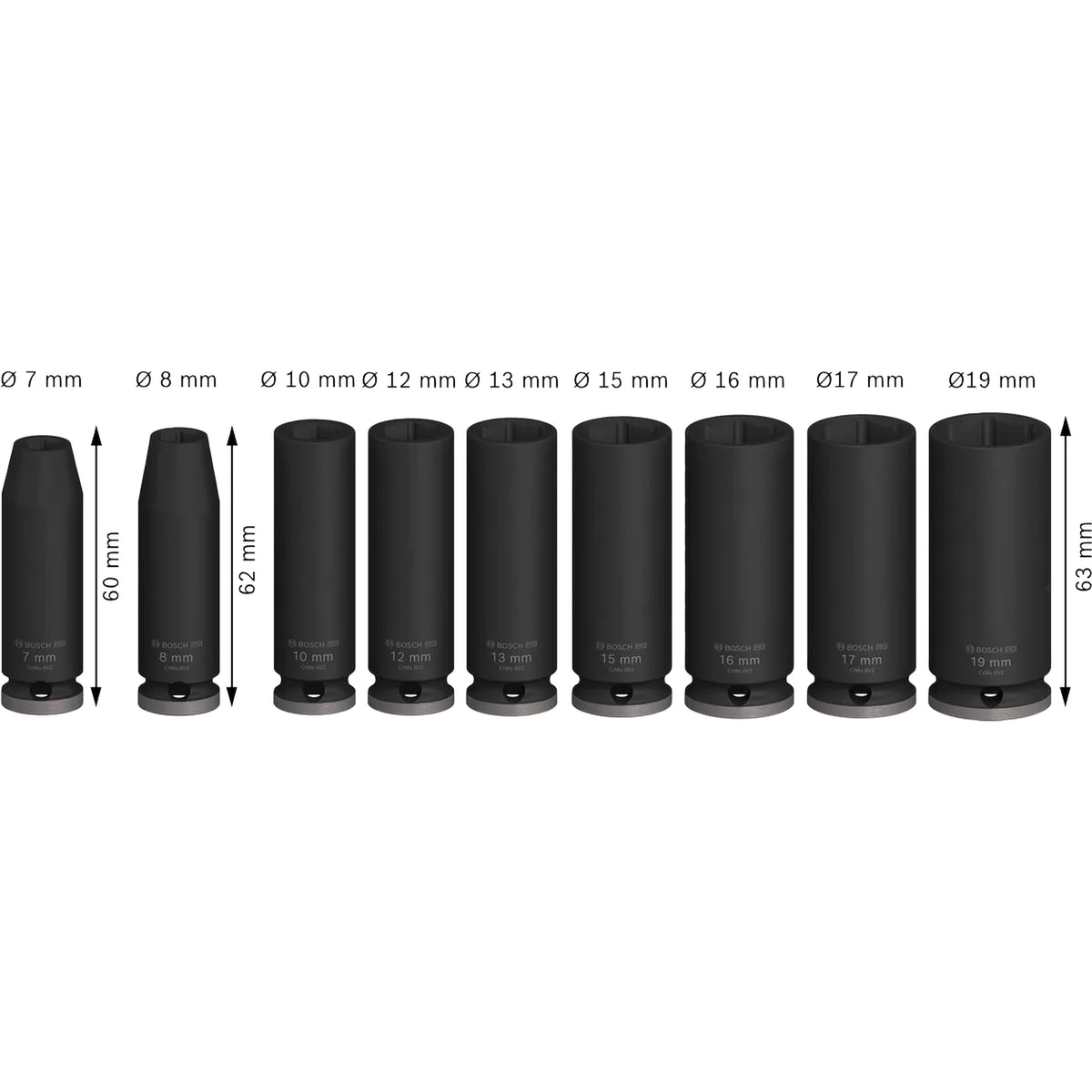 BOSCH PRO Impact Socket Set, 3/8", Deep, 9 pcs 2608003037