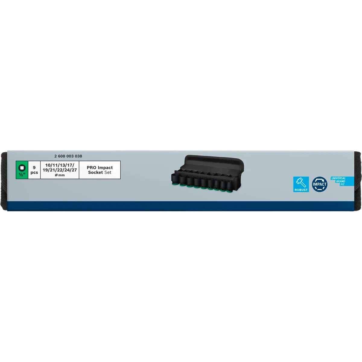 BOSCH PRO Impact Socket Set, 1/2", Standard, 9 pcs 2608003038