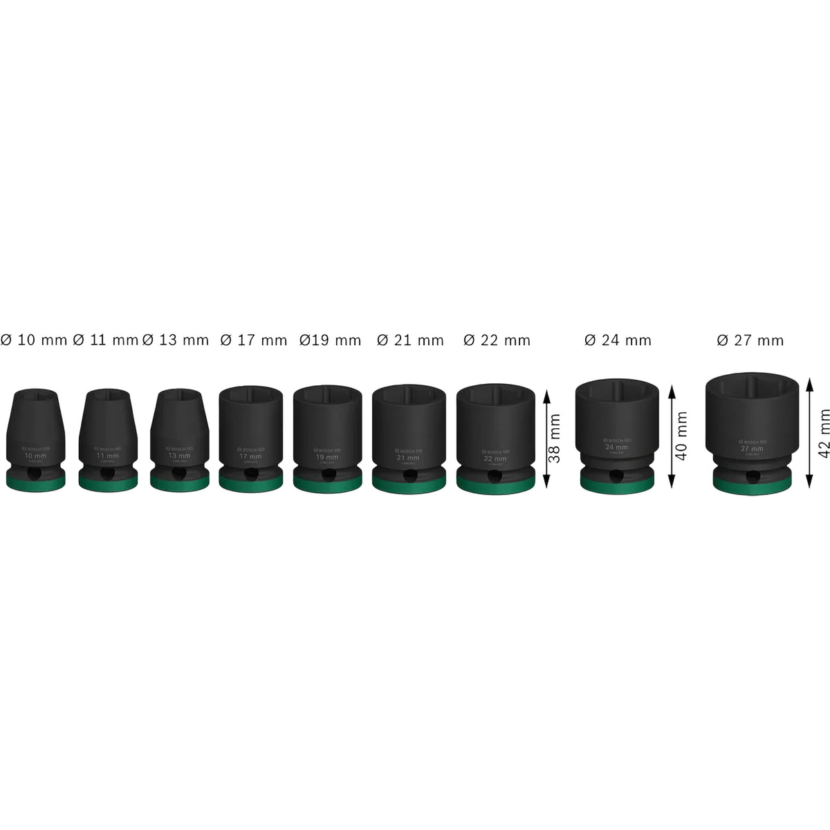 BOSCH PRO Impact Socket Set, 1/2", Standard, 9 pcs 2608003038