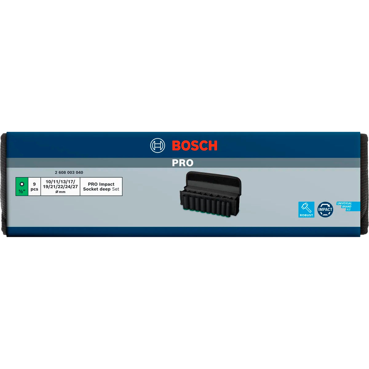 BOSCH PRO Impact Socket Set, 1/2", Deep, 9 pcs 2608003040