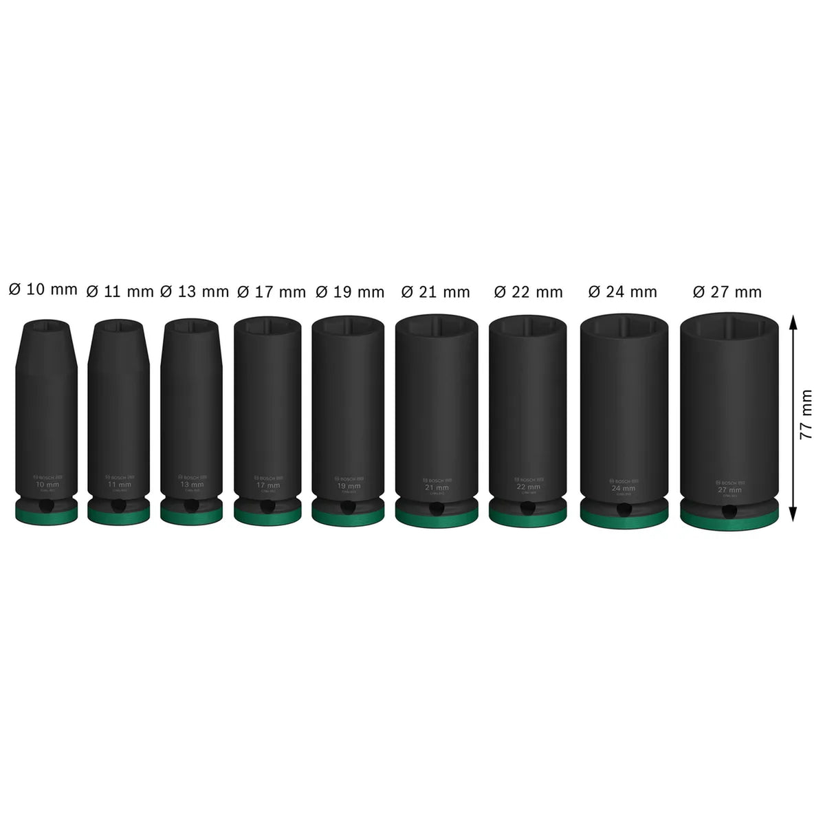 BOSCH PRO Impact Socket Set, 1/2", Deep, 9 pcs 2608003040