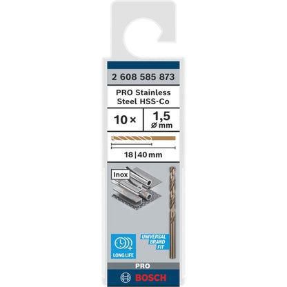BOSCH PRO Stainless Steel HSS-Co Twist Drill Bit, 1 x 18 x 40 mm, 10 pcs 2608585873